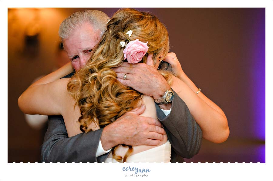father crying during father daughter wedding dance