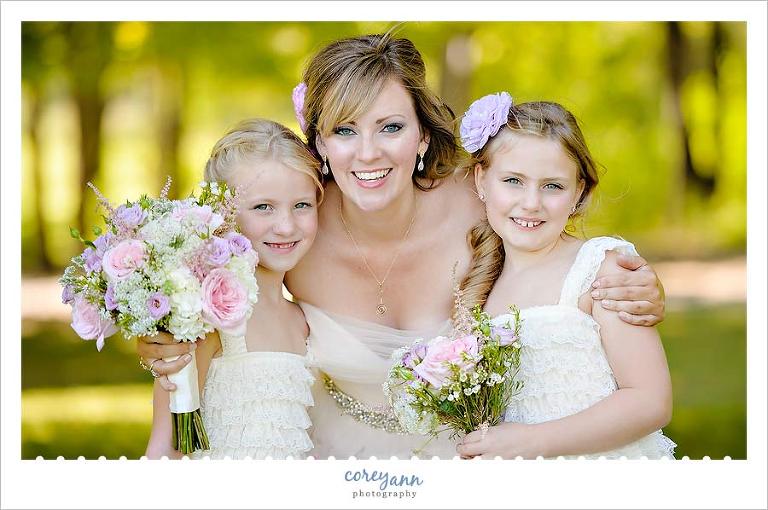 bride and flower girls in ivory dresses
