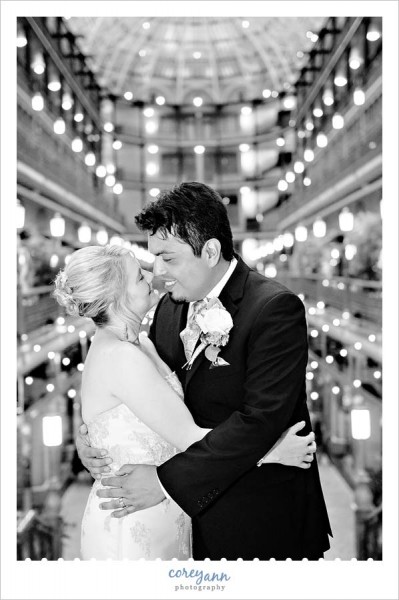 bride and groom wedding portrait at hyatt arcade cleveland