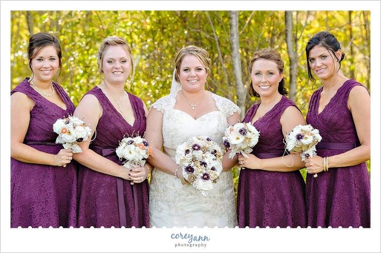 bride and bridesmaids in purple 
