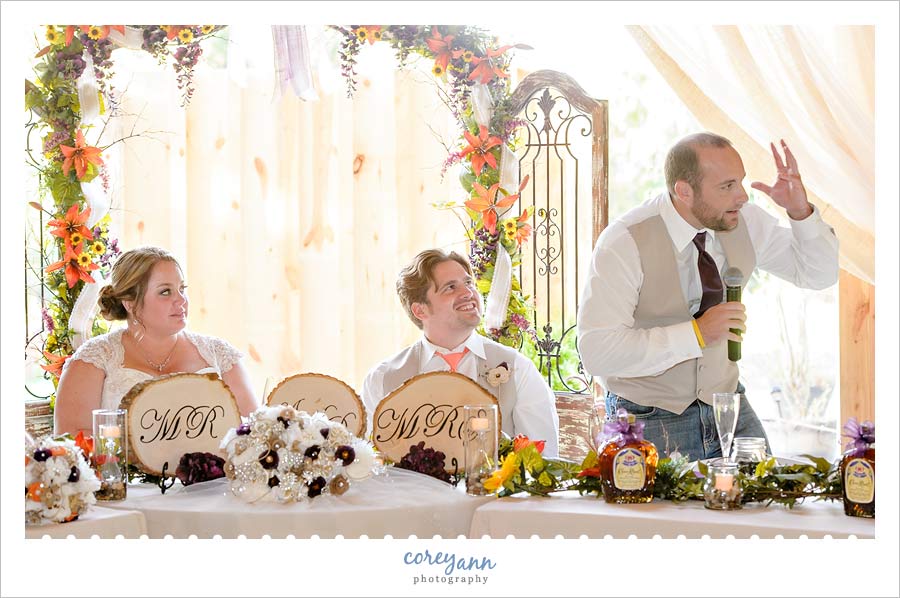 best man toast during wedding reception at forever farms