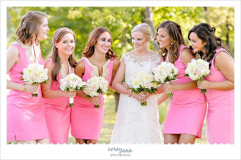 bridesmaids with pink lilly pulitzer dresses
