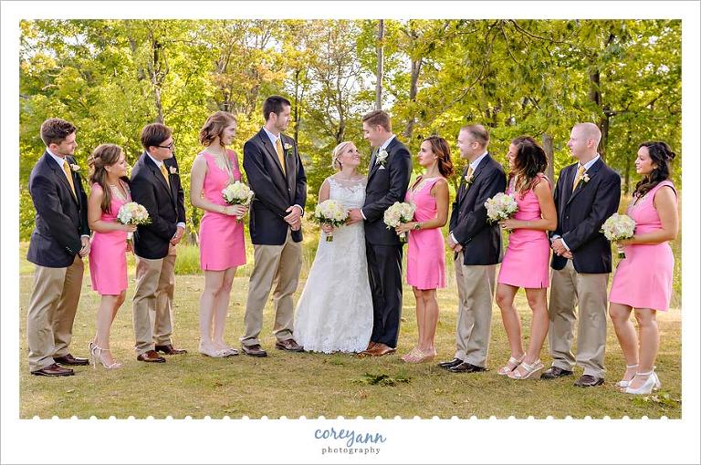 bridal party in black yellow and pink 