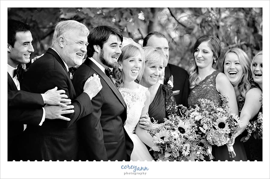 black and white bridal party portrait