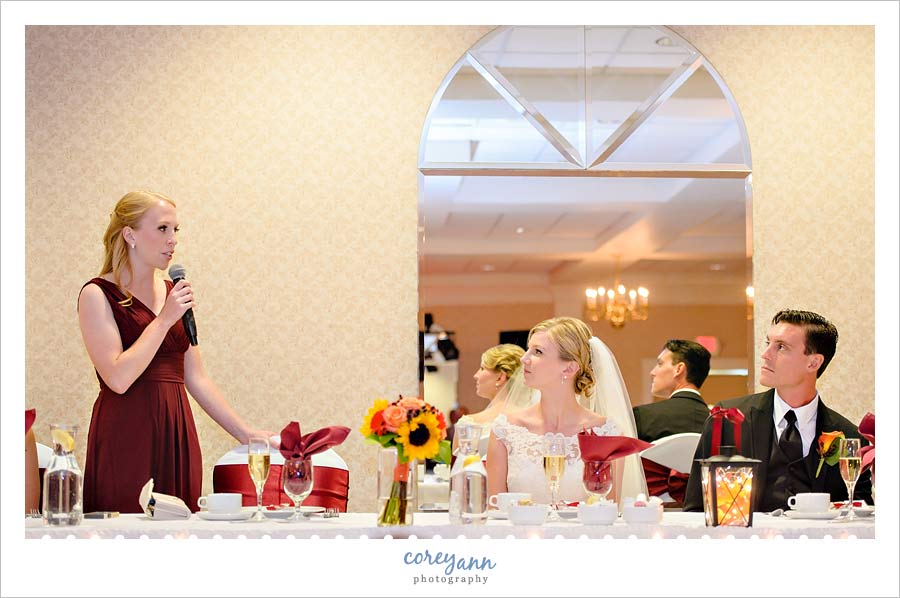 toast during wedding reception at tom's country place