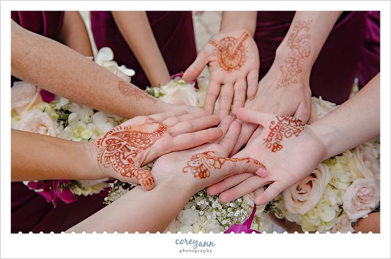 bride and bridesmaids henna hands