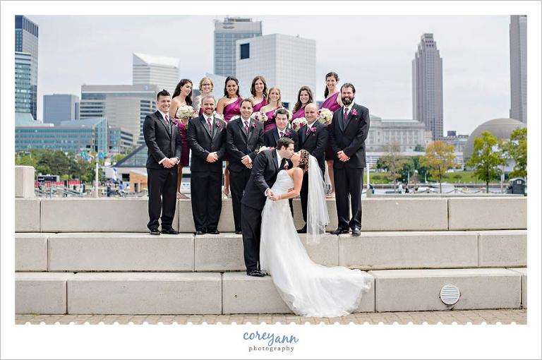 bridal party at voinovich park in cleveland ohio