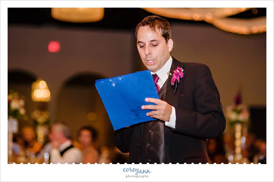 toast at wedding reception in northeast ohio