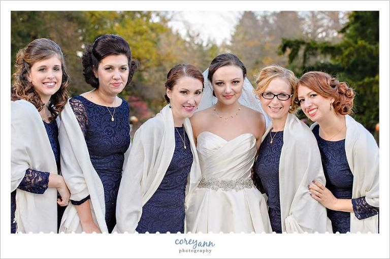 bridesmaids in cold weather with pashminas