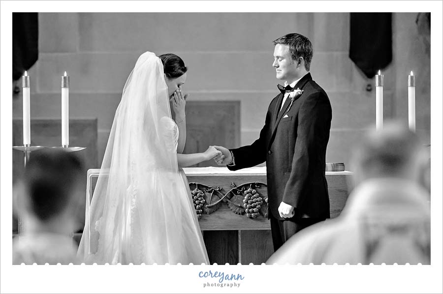 bride getting emotional during wedding ceremony in boardman ohio