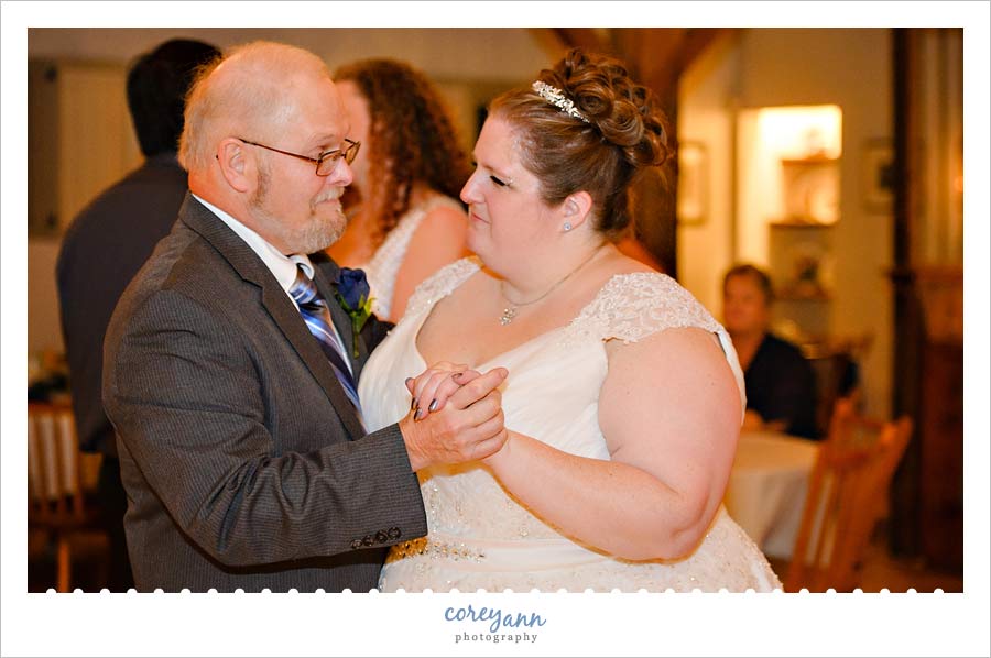 father daughter dance at bittersweet farms wedding reception in january