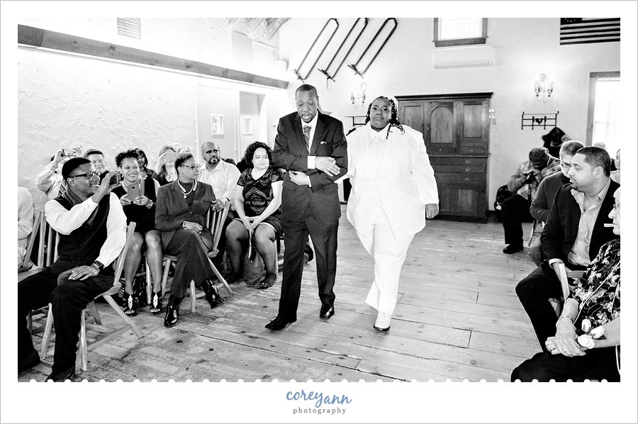 bride walking up the aisle in westport ma