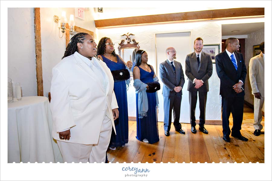 bride seeing bride for the first time as she walks up the aisle