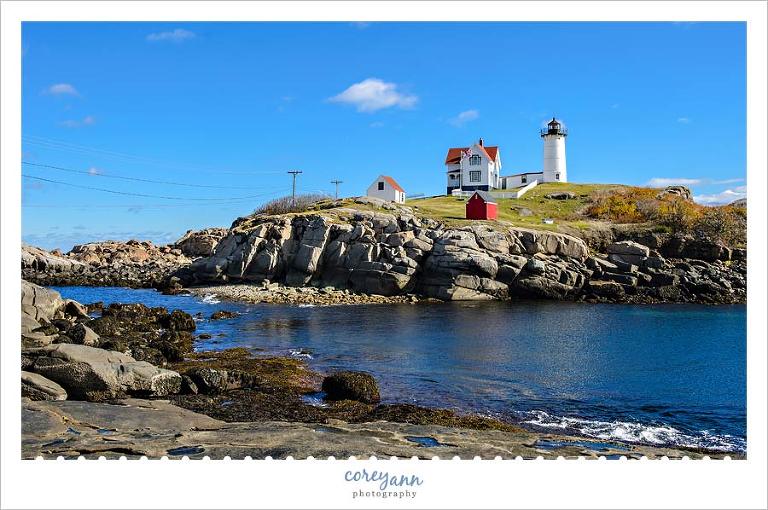 Cape Neddick Lighthouse in York, Maine on a sunny day
