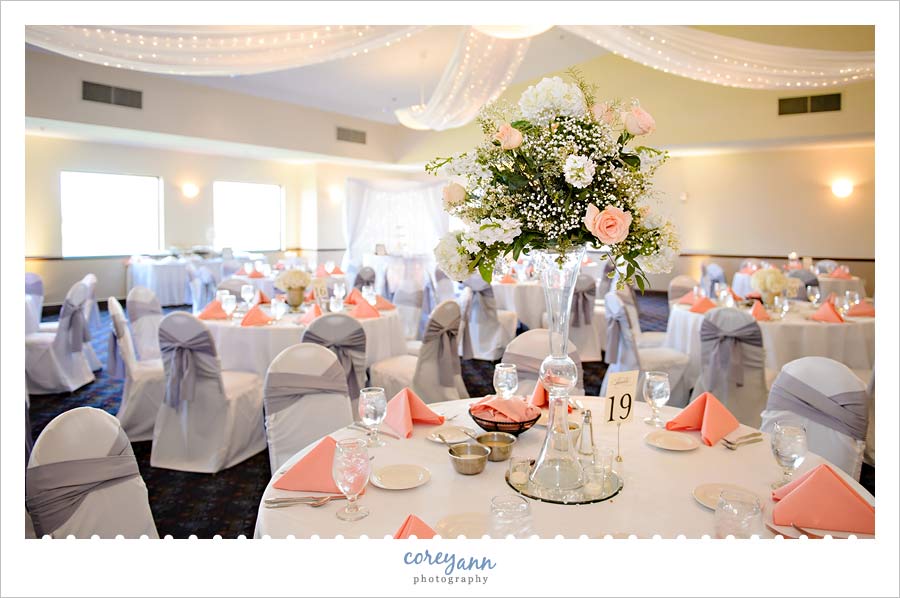 Chenoweth Golf Course Wedding Reception in Peach and Grey