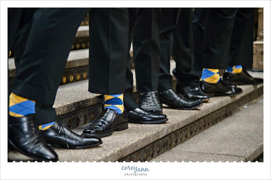 Blue and Yellow Argyle Socks on Groomsman for Wedding