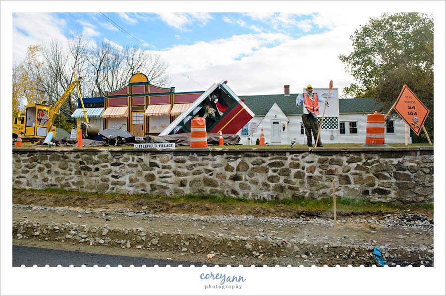 Halloween decoration setup for ogunquitfest at littleton village