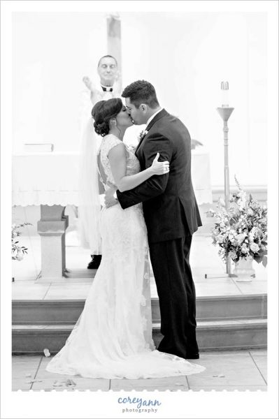 First Kiss during catholic wedding ceremony in North Canton