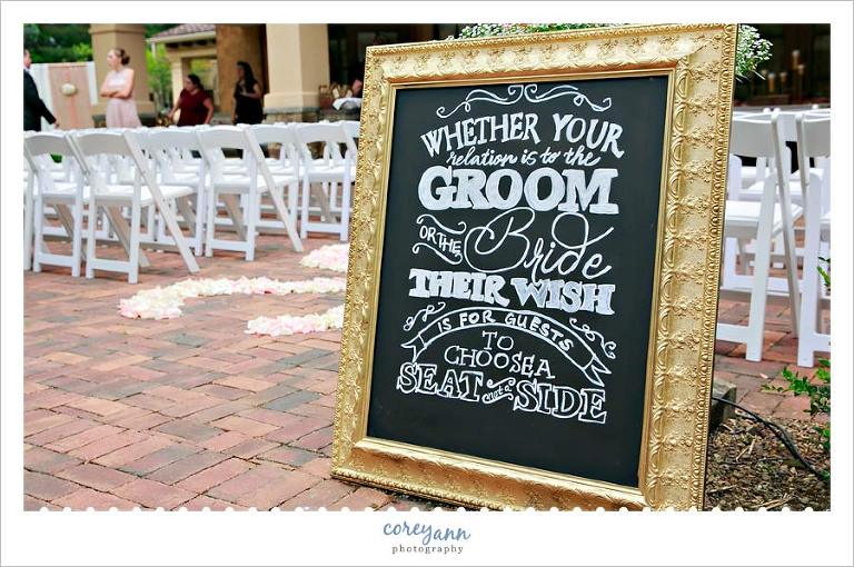 Chalkboard Sign at Wedding Ceremony
