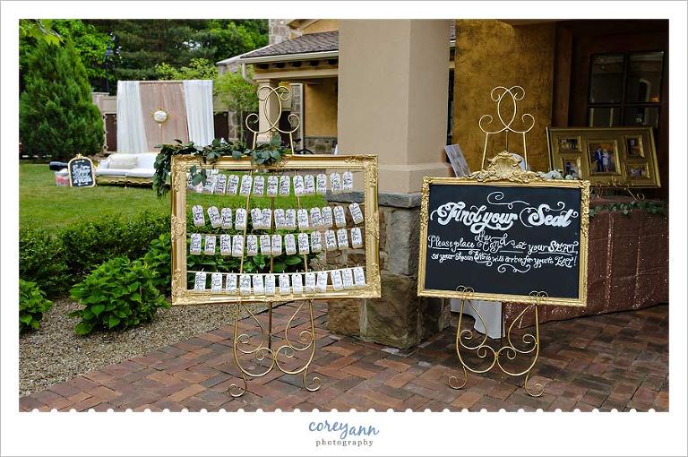 Reception Sign and Escort Tags on Frame