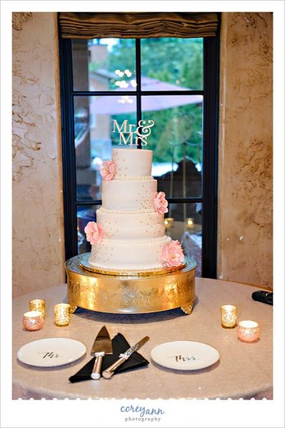 White Pink and Gold Wedding Cake