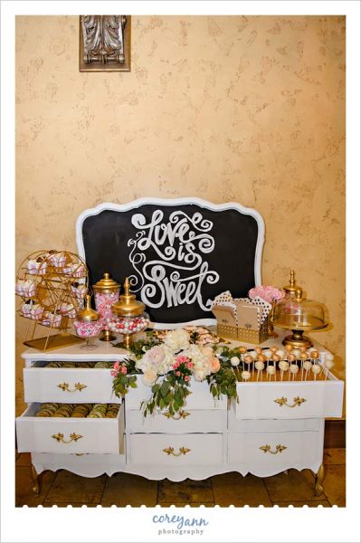 White and Gold Dresser setup with cookies