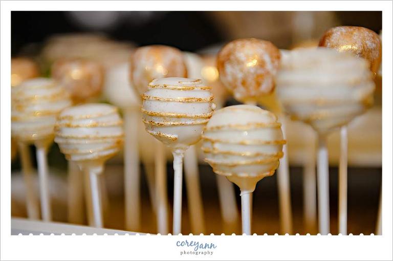 White and Gold Cake Pops at Wedding Reception