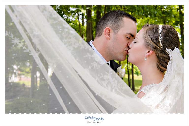 Bride and Groom Kiss Surrounded by Veil