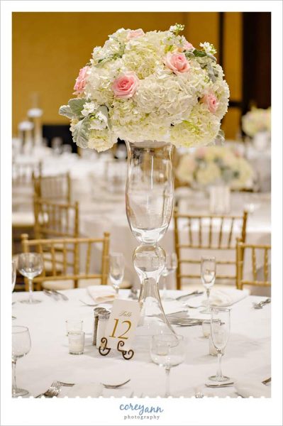 Gold and Pink Reception Decor at the Cleveland Marriott Downtown at Key Center