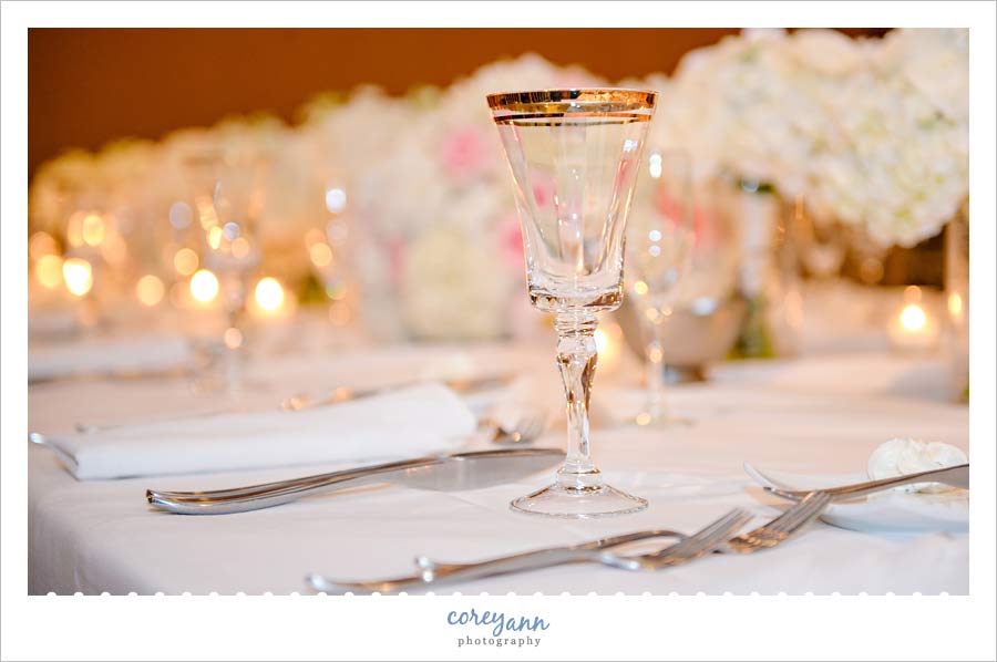Gold Rimmed Goblet at wedding reception in Cleveland