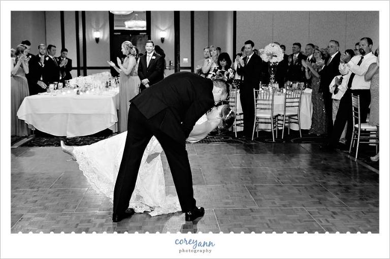 First dance dip at the wedding reception in downtown cleveland