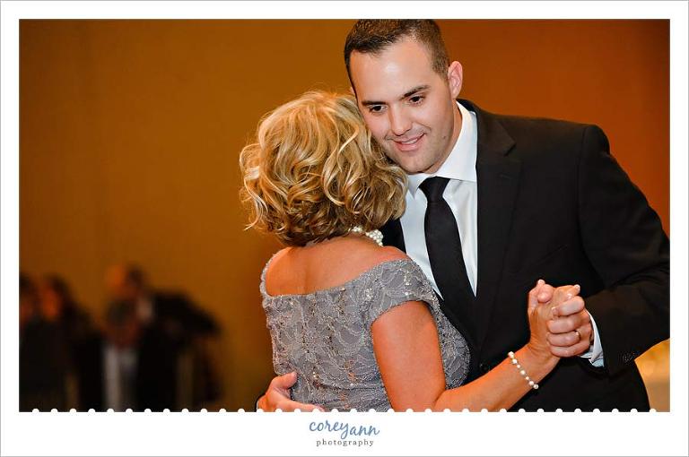 Mother Son dance during wedding reception in downtown cleveland