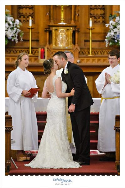 First Kiss During Wedding Ceremony at Holy Trinity in Avon