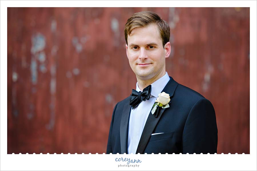 Groom wearing a Hugo Boss Tux in Cleveland Ohio