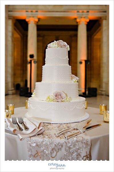 White Swiss Dot Wedding Cake by Wild Flour Bakery
