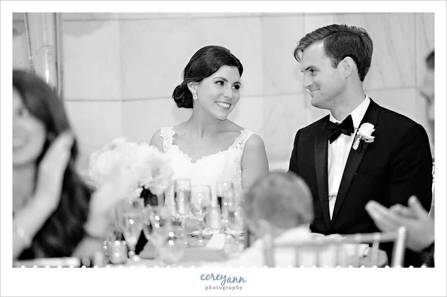Laughing during the wedding toast 