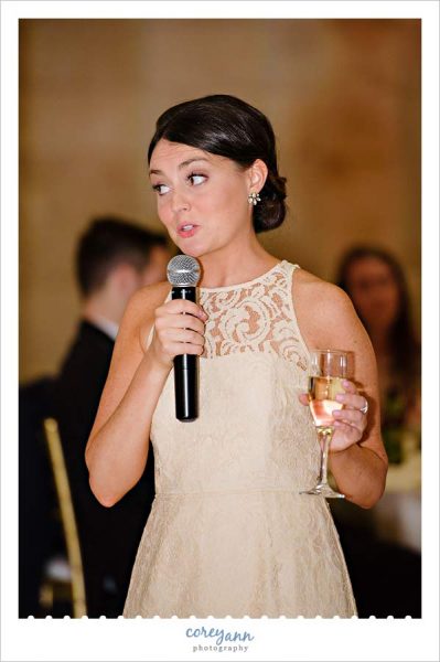 Maid of Honor toast during wedding reception