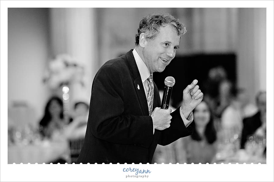 Ohio Senator Sherrod Brown Toasting Bride and Groom at Wedding Reception