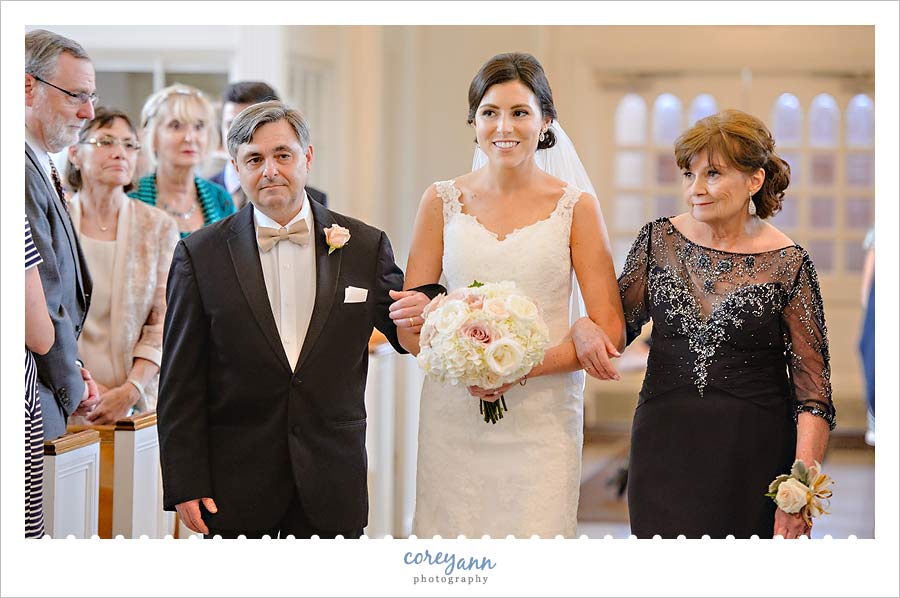 Bride walking down the aisle in Shaker Heights
