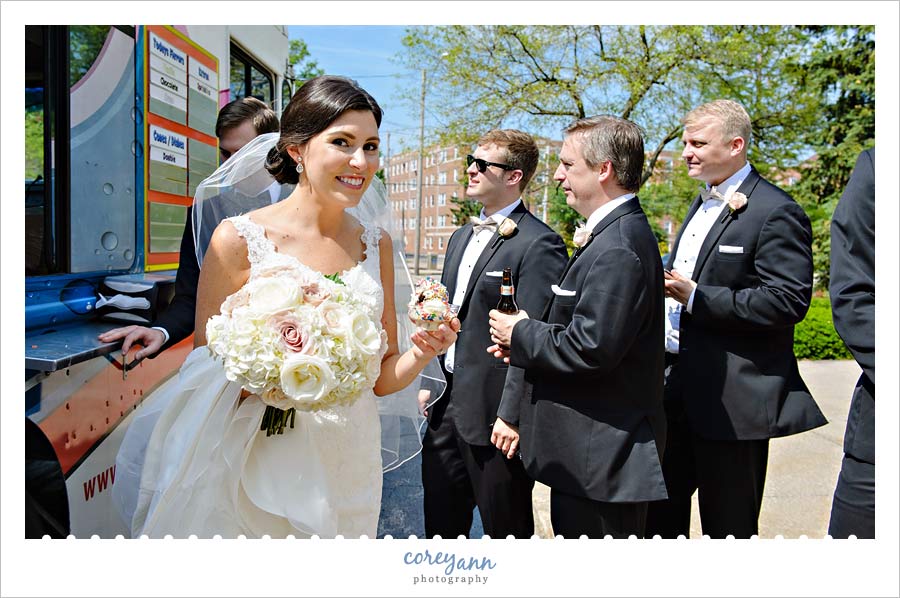 Bride eating Ice Cream after Wedding Ceremony