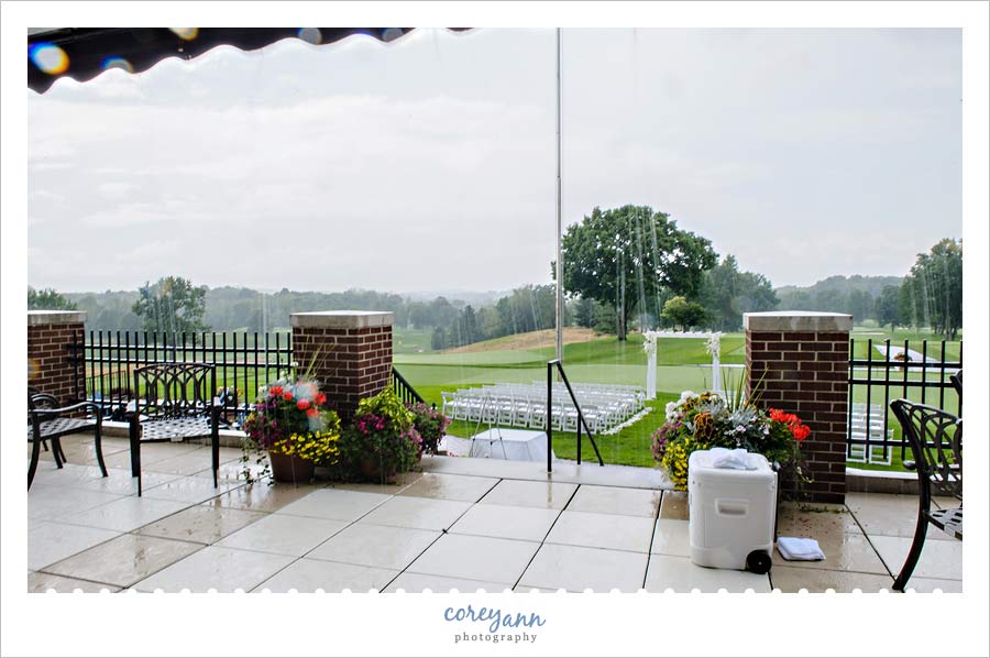 downpour of rain on a wedding ceremony 