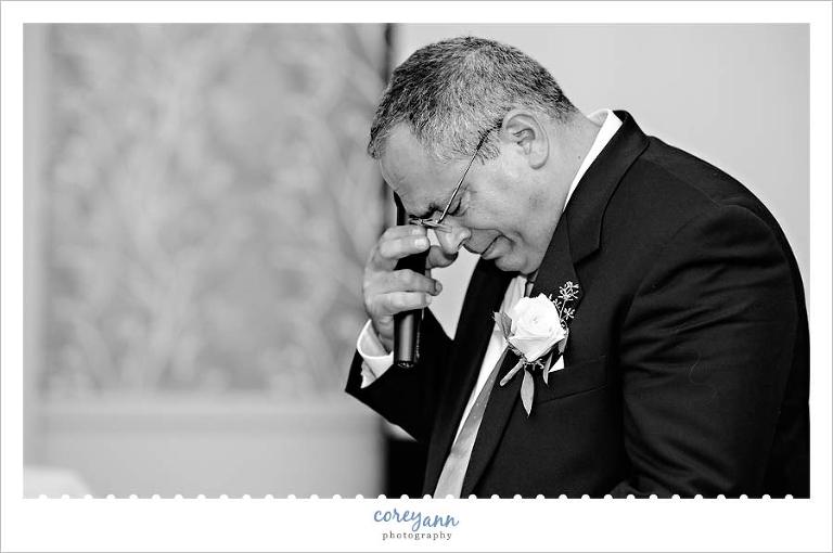 father of bride crying during toast at wedding