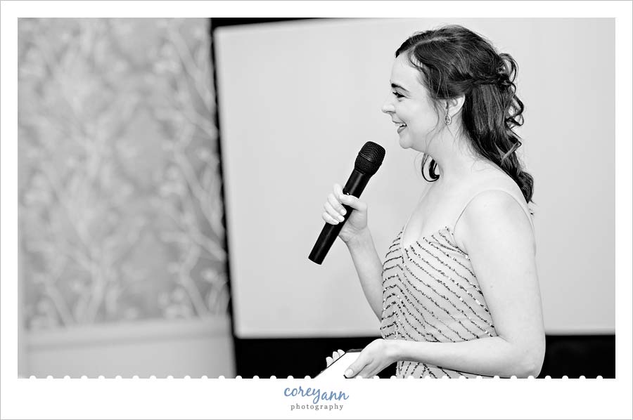 maid of honor toast during wedding reception