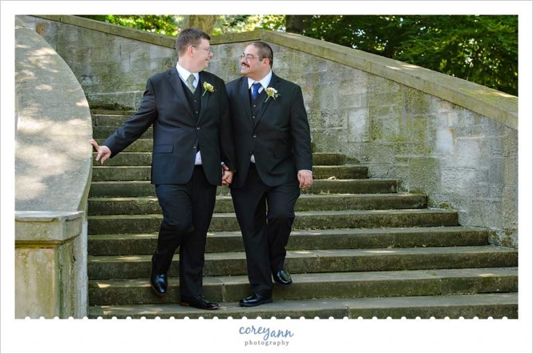 Gay grooms at the Cleveland Cultural Gardens in Ohio
