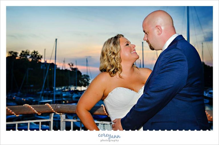 sunset wedding portrait at the Cleveland Yacht Club