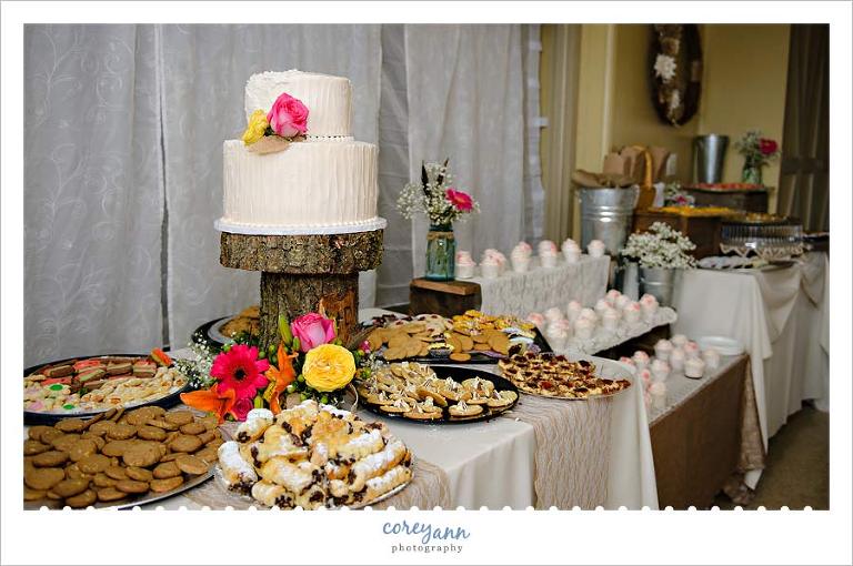 Cake and cookie table with lace and burlap