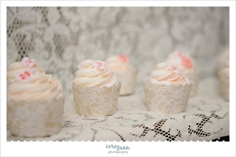 Buhler's cupcakes on lace tablecloth
