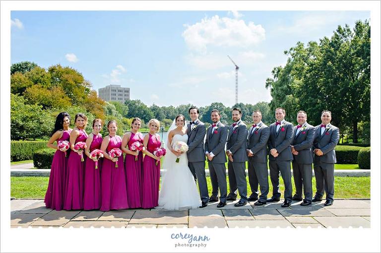 Raspberry and grey wedding bridal party in Cleveland ohio