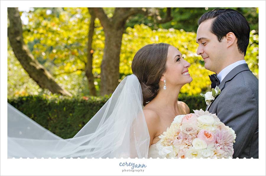 Bride and Groom wedding portrait at Wade Oval Lagoon in Cleveland