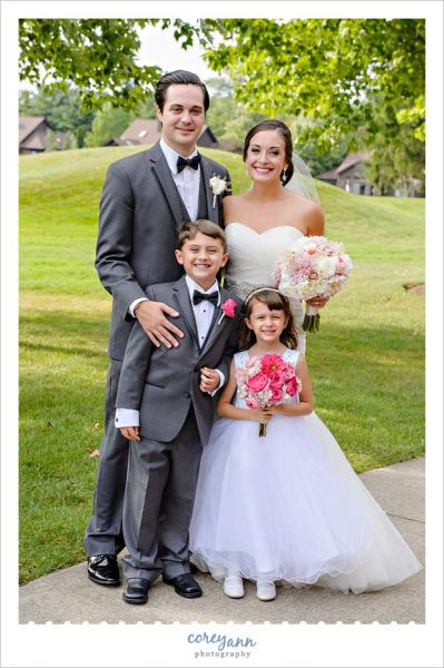 Bride and Groom with Ring Bearer and Flower Girl at Weymouth Country Club